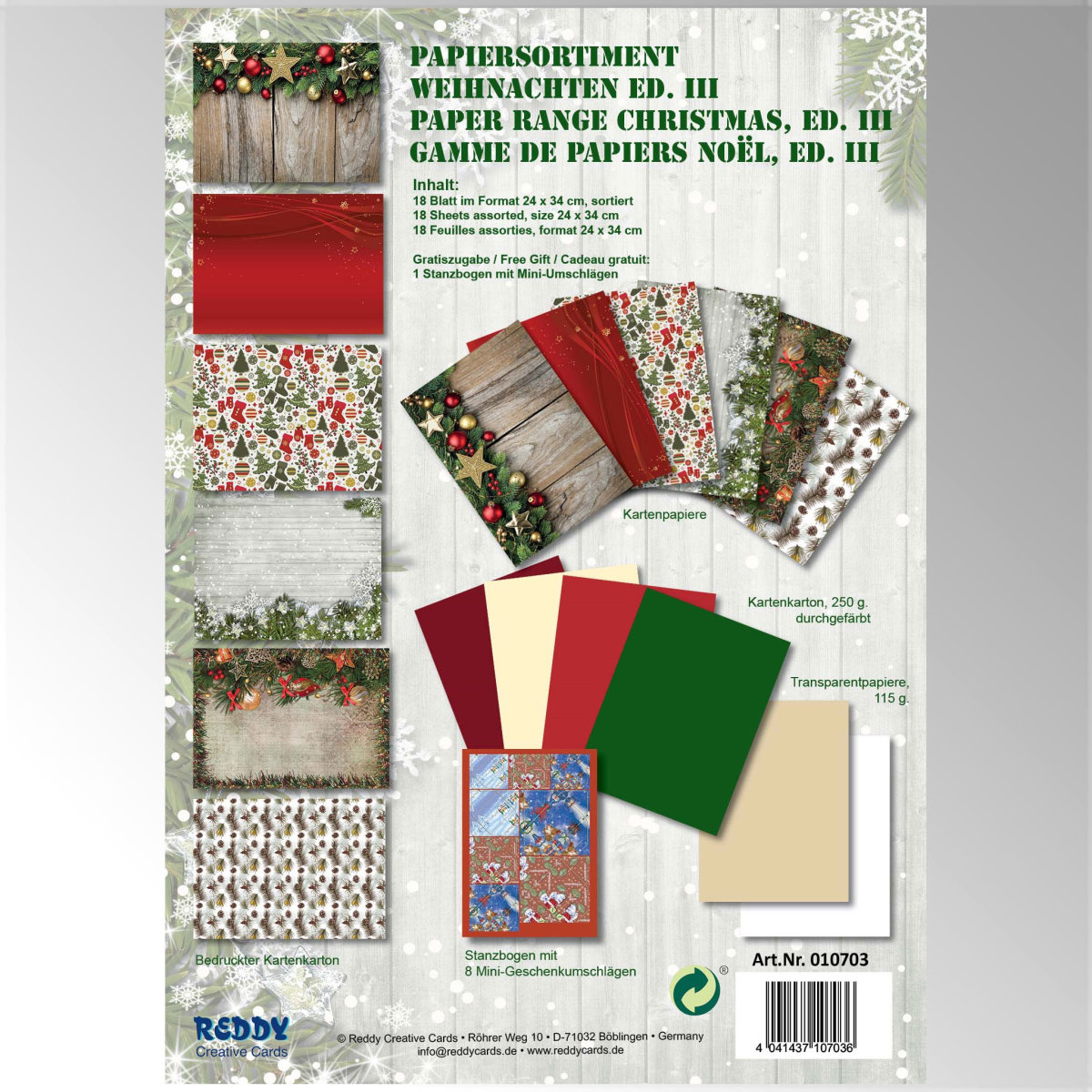 Papiersortiment Weihnachten Edition III - von Reddy Creative Cards