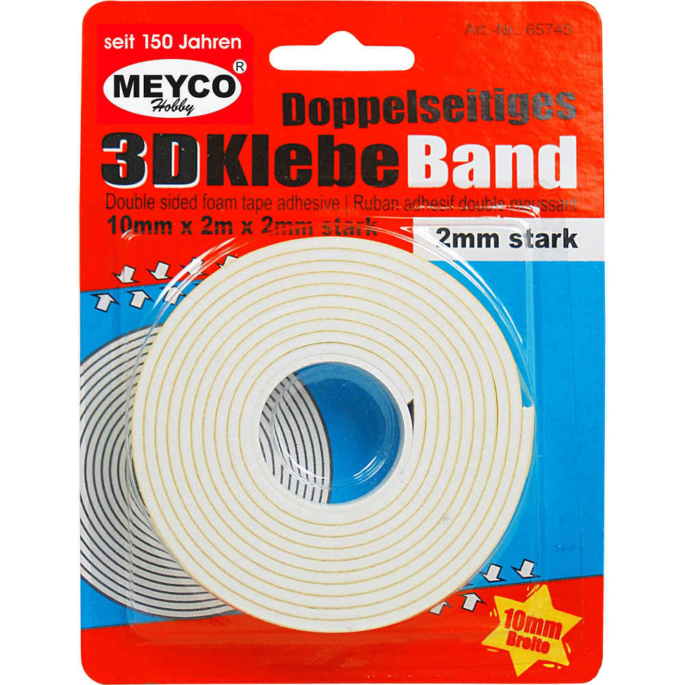 3D Klebeband / Foamtape 2m x 10mm (doppelseitig - selbstklebend) von MEYCO Hobby (65745)