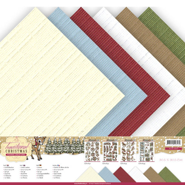 Traditional Christmas 12" x 12"  -  Yvonne Creations - Leinenpapier-Set