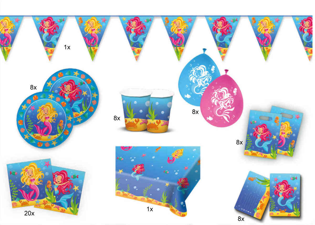 50117a Party-Set / Tischdekoration "Meerjungfrau" 62 Tlg.-Set